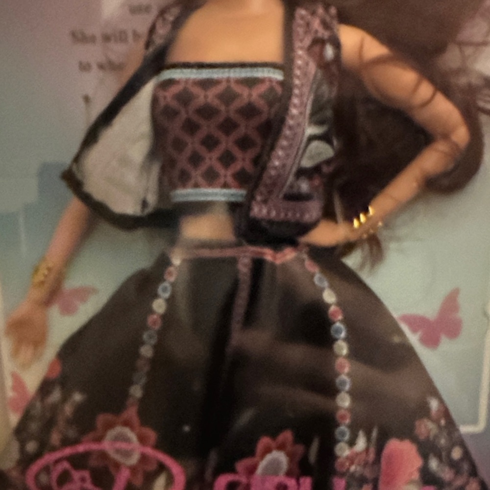 Fashion Doll with Black and Pink Desi Lengha Dress - Picture 4 of 4
